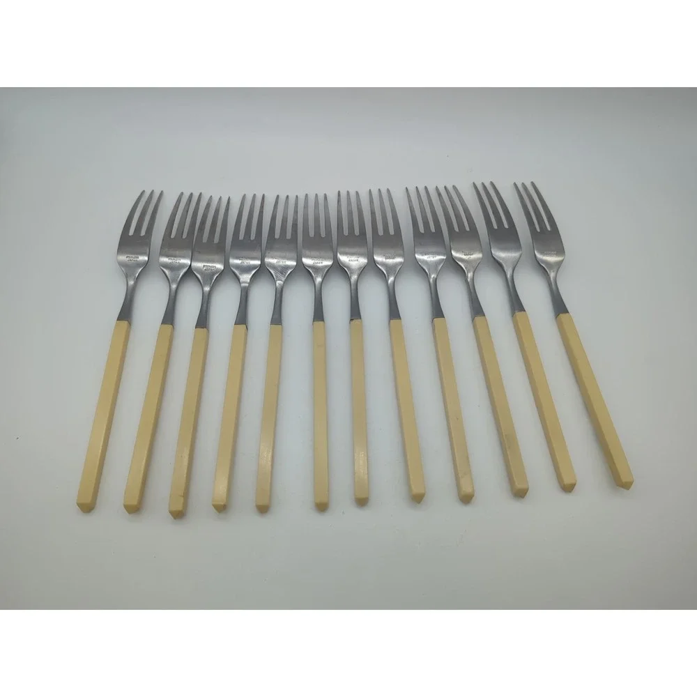 12 Forks Resin Handle Japanese Characters Long Life Riches Stainless Steel